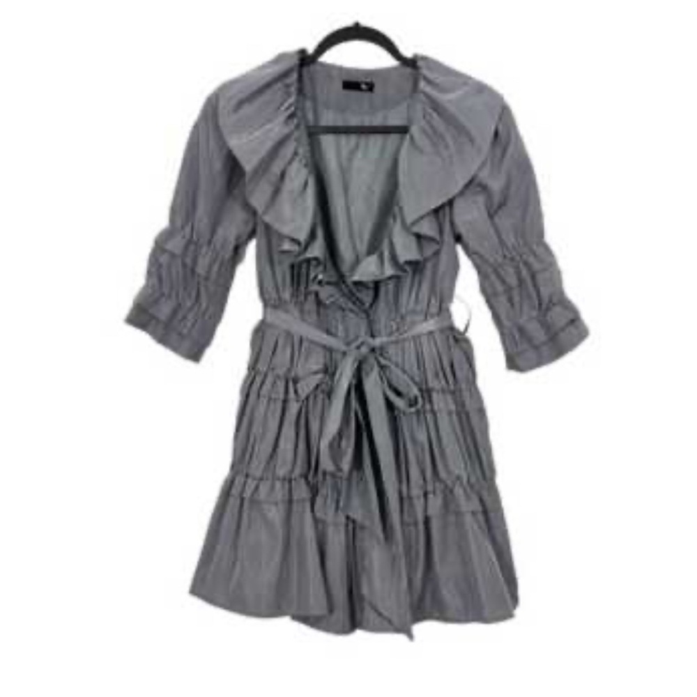 Ryu Gray Long Sleeve layered Ruffle Dress jacket trench coat